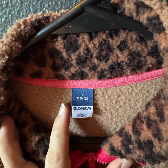Old Navy Tan Pink Cheetah Print Fleece Sherpa Jacket - Picture 3 of 4